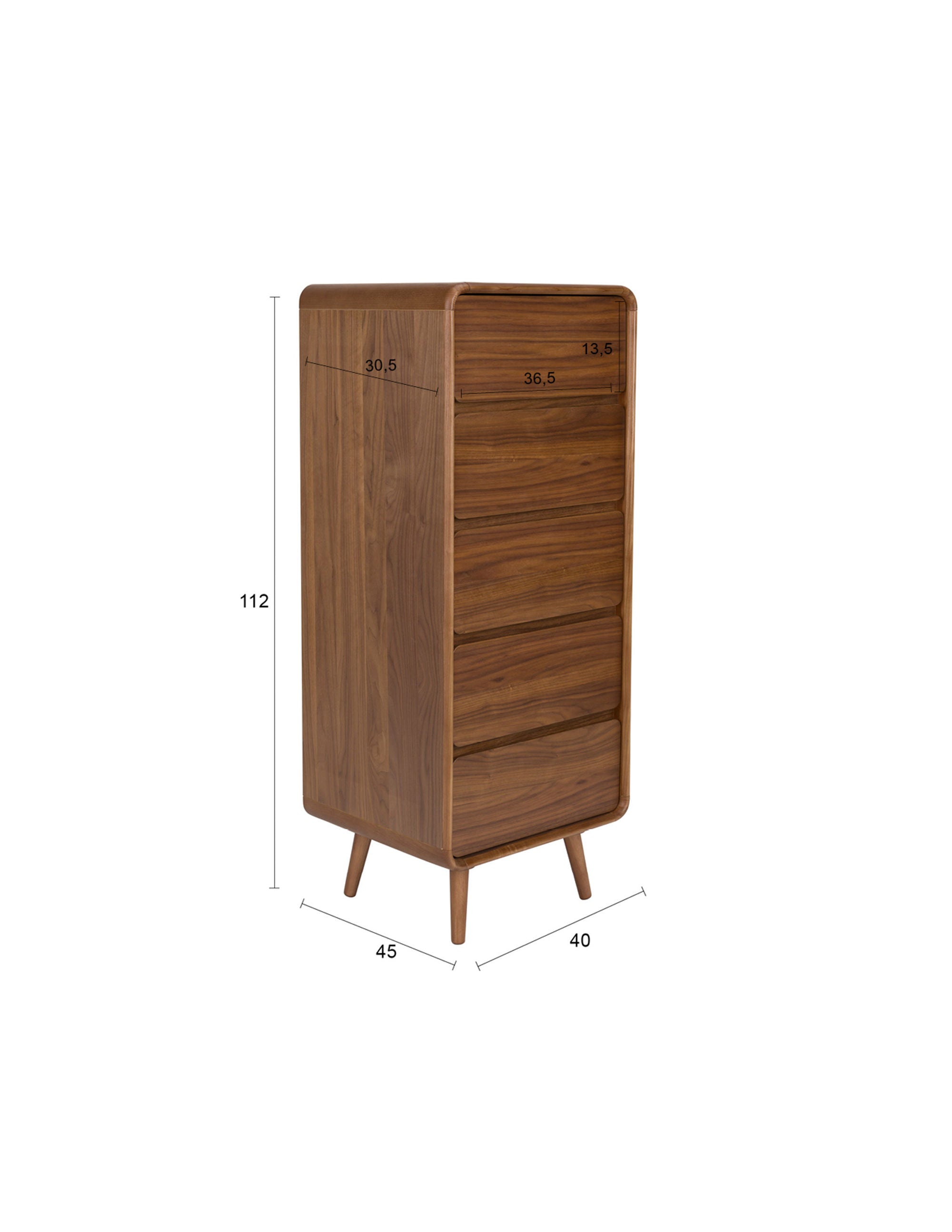 Zuiver Rise Walnut Brown Wood Chest of Drawers